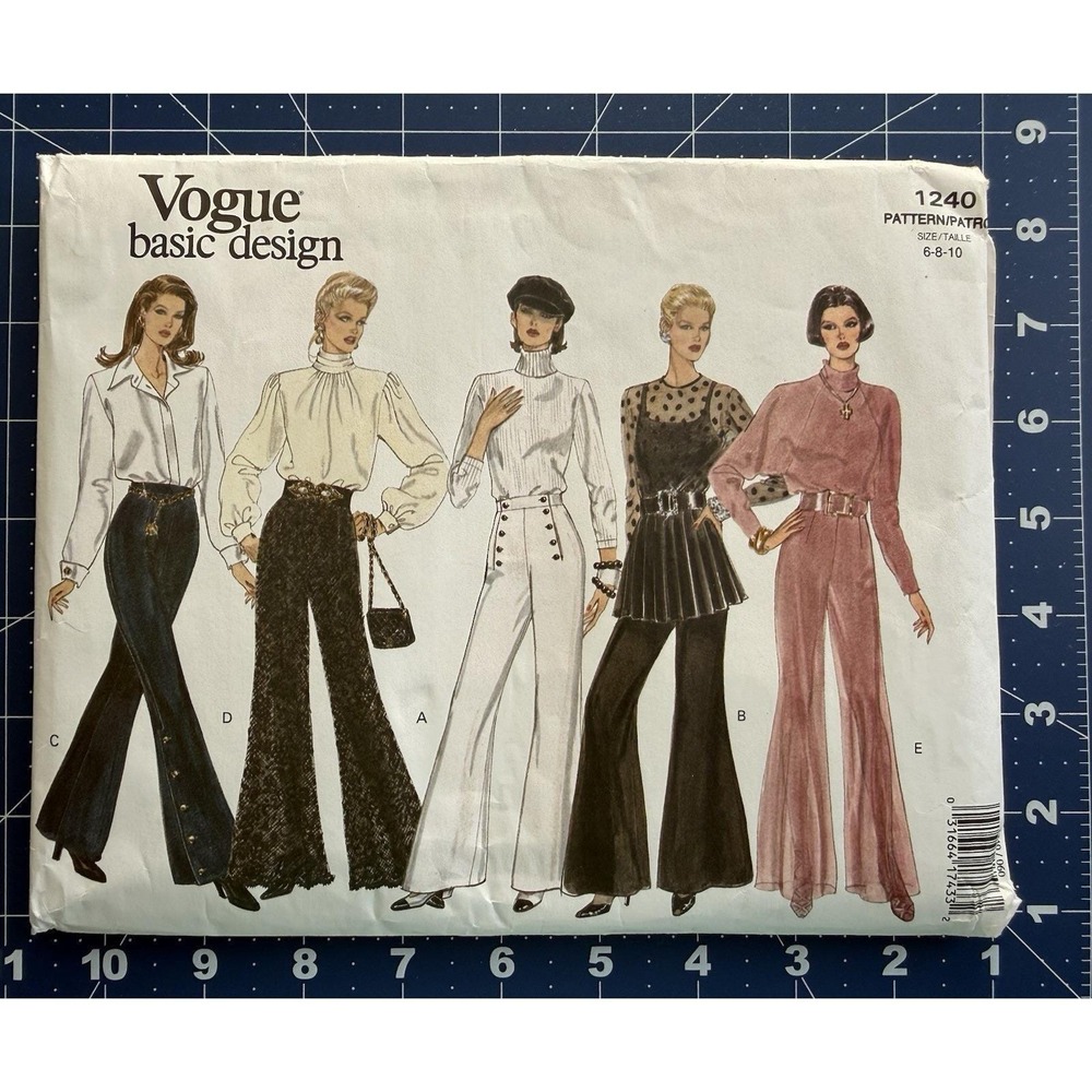 Vogue Basic Design Pattern 1240 Wide Leg Pant w Waistband & Width Option Sz 6-10